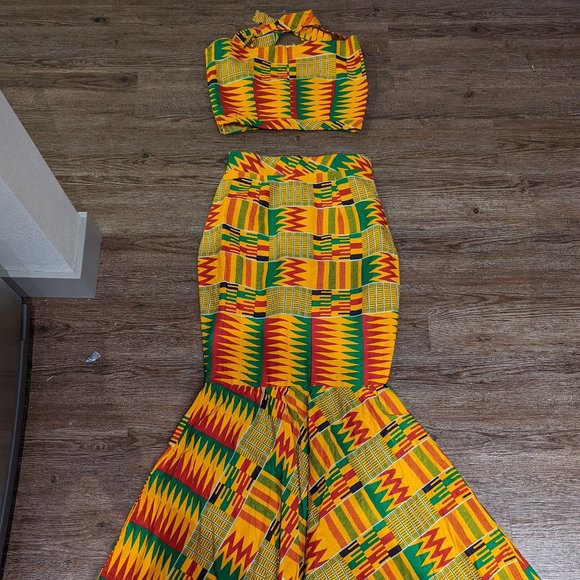Kente Print Crop Top and Mermaid Skirt US Size 6 - Picture 4 of 7